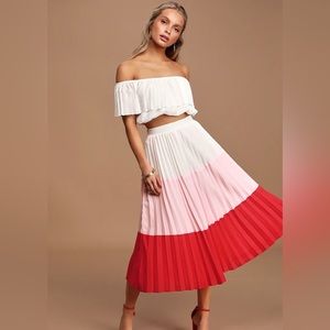 Perfectly Punctual White Colorblock Pleated Two-Piece Dress